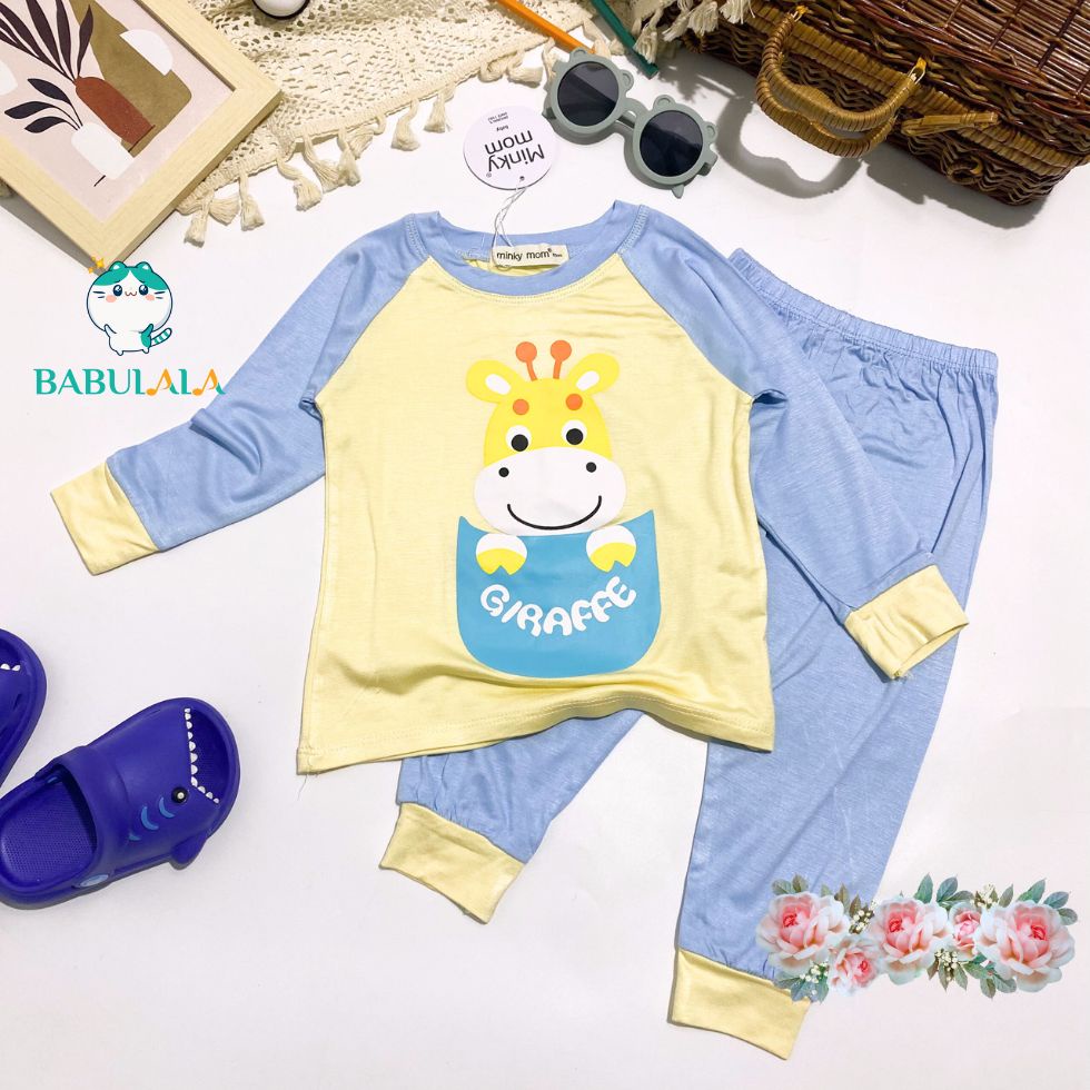 Đồ Bộ Tay Dài Thun Lạnh Minky Mom Chính Hãng Hình Khủng Long Hươu Gấu Cho Bé Trai Bé Gái 8-20kg - Babulala