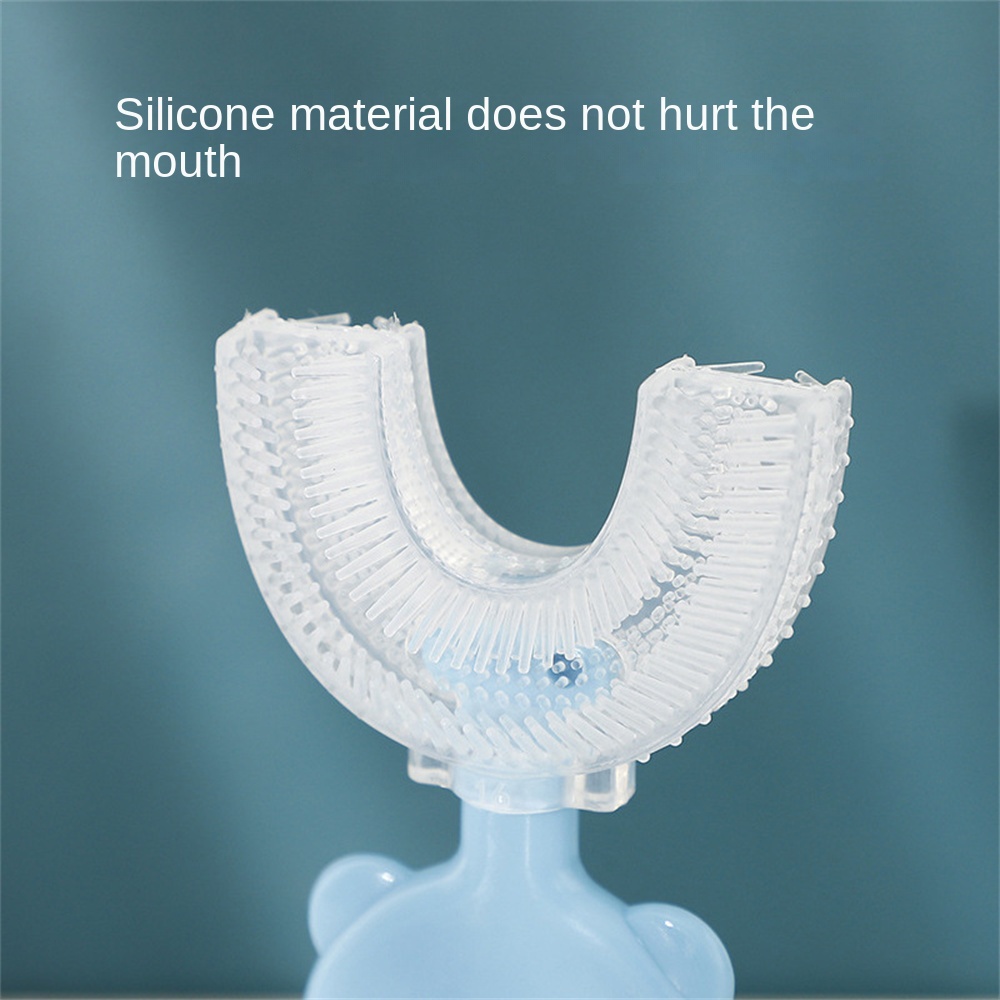 Bàn Chải Đánh Răng Silicon Mềm Hình Chữ U Xoay 360 Độ Chăm Sóc Răng Miệng Cho Bé 2-12 Tuổi