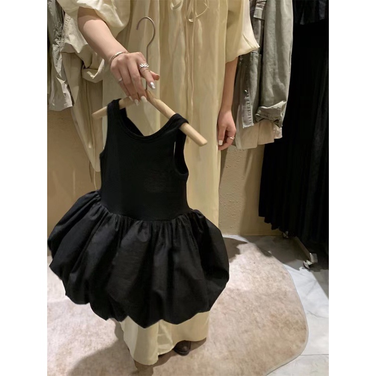 Đầm Sát Nách Hở Lưng Màu Đen Thời Trang Mùa Hè Xinh Xắn Cho Bé Gái
