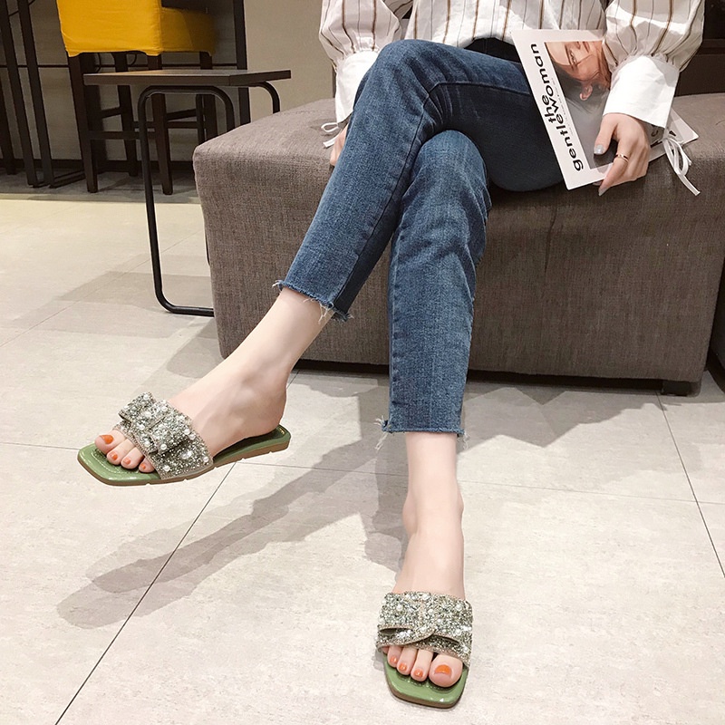 Dép Sandal Hở Ngón Mũi Vuông Đế Bằng Thời Trang Mùa Hè Hàng Mới 2023 Dành Cho Bạn Nữ Mang Ngoài Trời