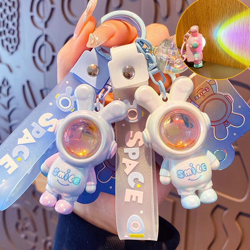 Móc khóa Thỏ phi hành gia Smile có đèn chiều hoàng hôn - Dùng móc chìa khoá xe máy, xe đạp, ô tô và phụ kiện Selfie YR