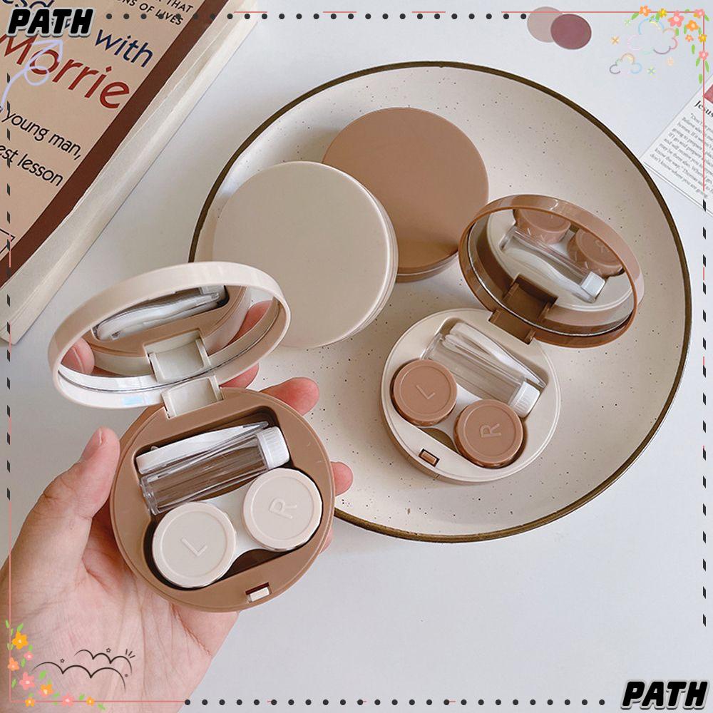 ♪PATH♪ Easy Carry Contact Lens Case Portable Storage Box Beauty Pupil New Container Mini Solid Color Makeup Mirror/Multicolor