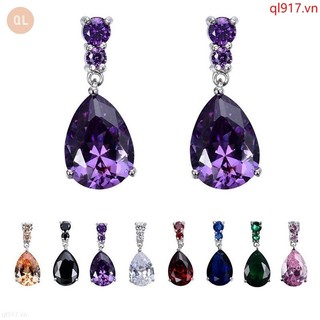 Bông tai mạ bạc 925 hình giọt nước đính đá xinh xắn