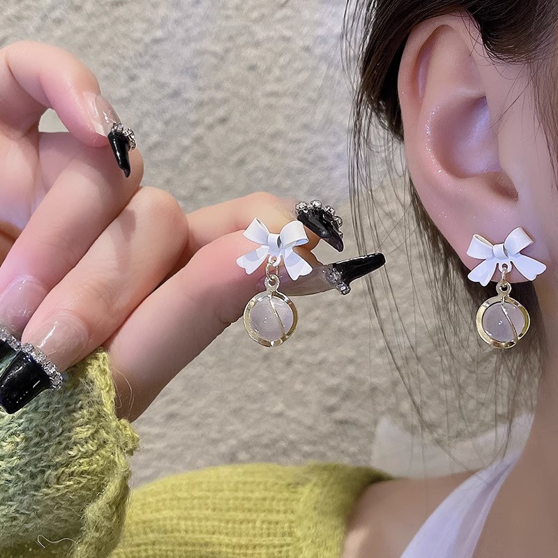 Bông Tai Mạ Bạc 925 Hình Nơ Đính Đá Opal Sang Trọng YR