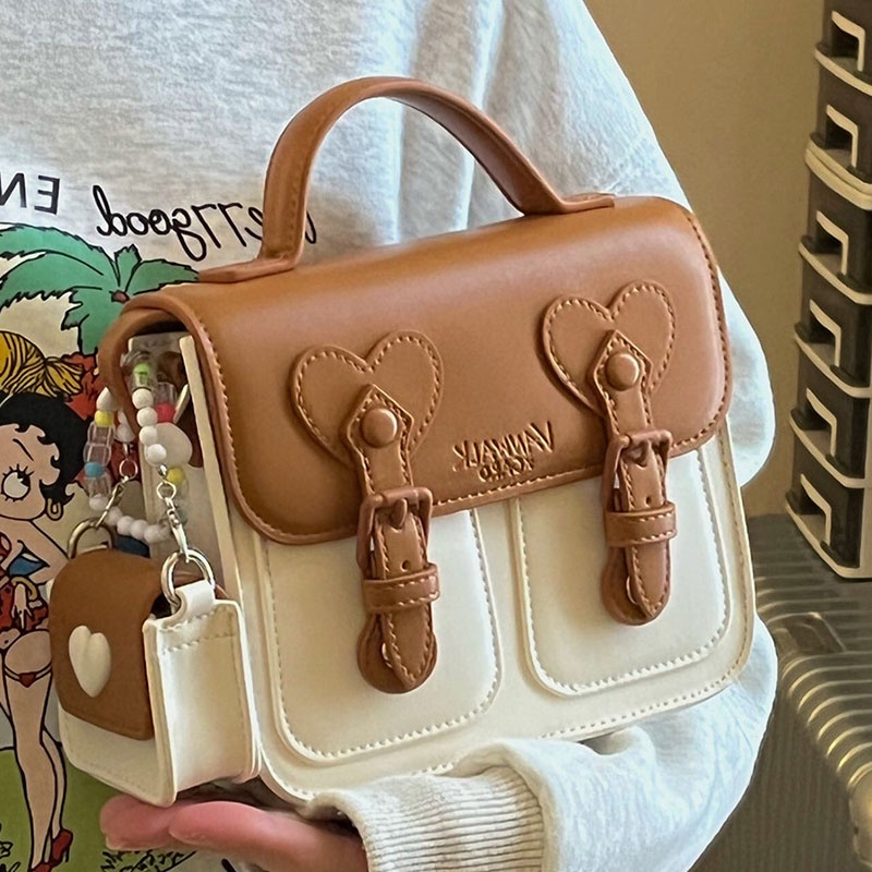 Túi xách JUSTSTAR hình vuông nhỏ nhắn màu kem xinh xắn phong cách Nhật Hàn