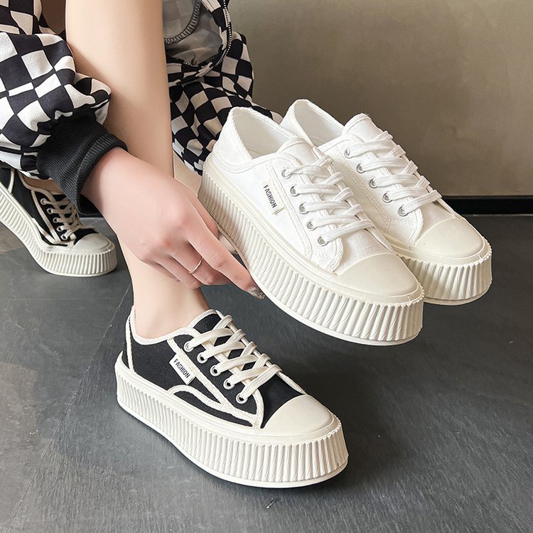 Giày Thể Thao Vải Canvas Đế Dày Buộc Dây Mẫu Mới 2023 Thời Trang Xuân Thu Cho Nữ