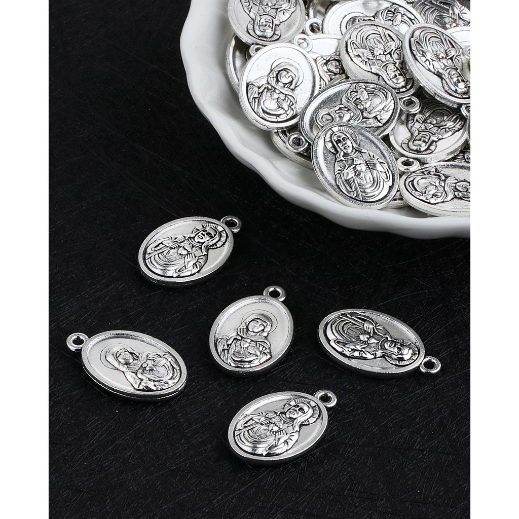Set 5 Mặt Dây Chuyền Hình Trái Tim Đôi Khắc Chữ Jesus and Mary