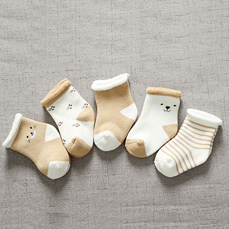 Set 5 Đôi Tất Chất Liệu Cotton Dày Dặn Thời Trang Thu Đông Cho Bé Sơ Sinh