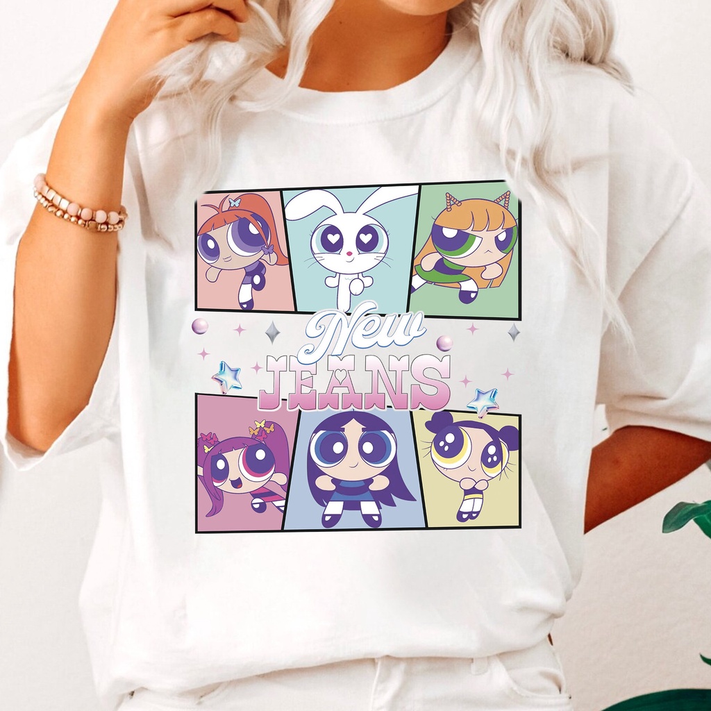 Áo Thun Cotton Tay Ngắn Dáng Rộng In Hình Anime Powerpuff Girls Phong Cách Hàn Quốc Thời Trang Cho Nam Và Nữ