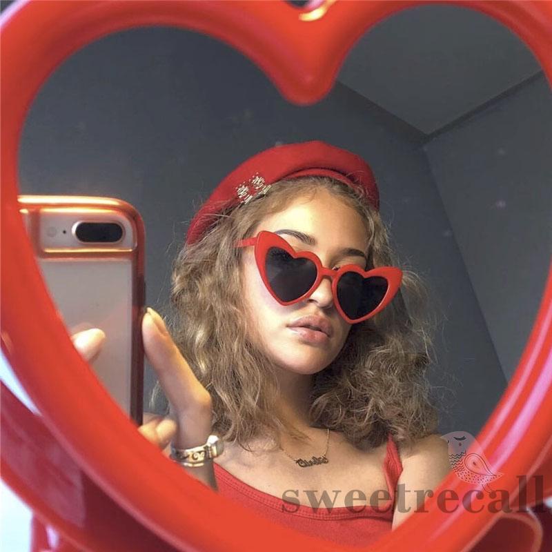 Swe-barbie màu hồng cổ điển mắt mèo mod phong cách tình yêu kính râm hình trái tim cho nữ