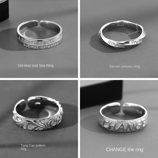 Nhẫn Bạc Thái Khắc Chữ Tiếng Anh Phong Cách Retro Cá Tính Cho Nam