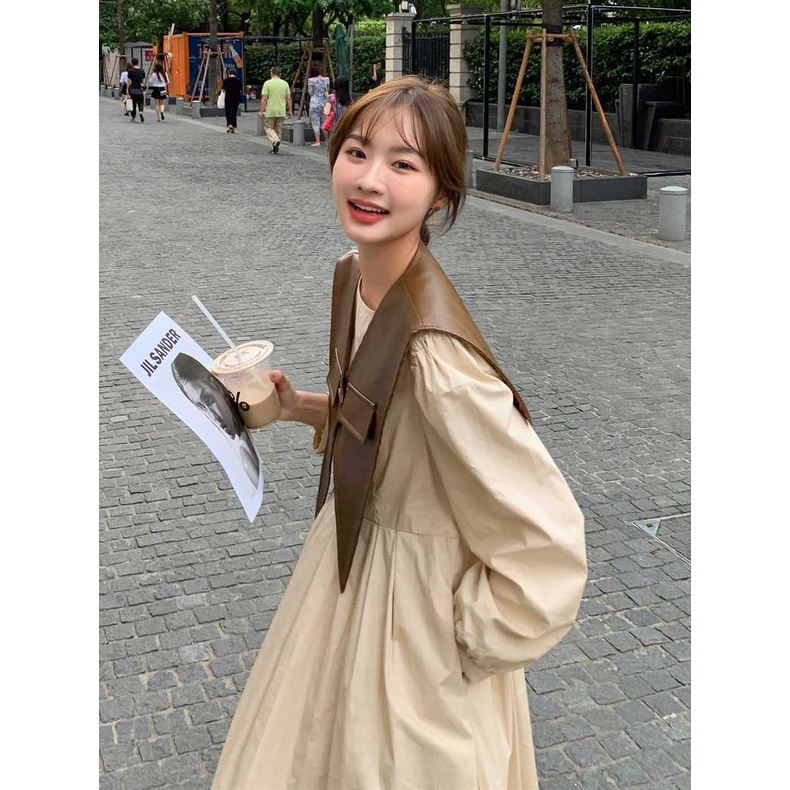 Set Đầm Nữ Tay Dài Kiểu Dáng retro Kèm Khăn Choàng Thời Trang Quyến Rũ