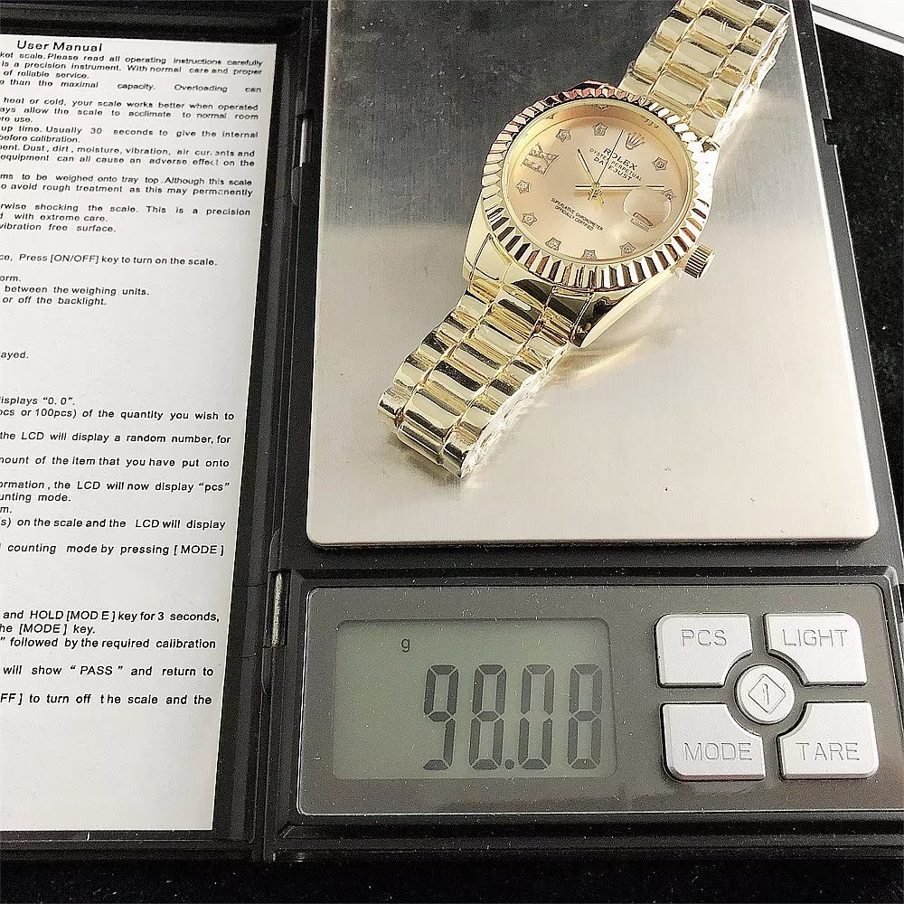 Đồng Hồ Rolex Mặt Tròn Đính Kim Cương Dây Da Thép Không Gỉ Thời Trang Cho Cặp Đôi