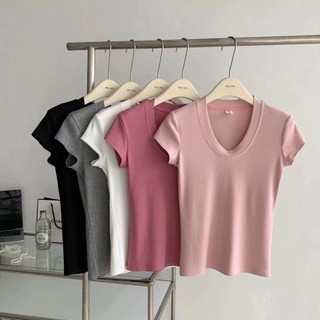 Mùa Xuân Hè Đơn Giản Cổ Chữ u Bay Tay Trước Vai Ren Áo Thun Phong Cách Hàn Quốc Tất Cả Trận Đấu Mỏng
