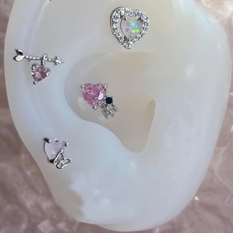 Set 4 Khuyên Tai Hình Mũi Tên / Trái Tim Đính Đá Zircon Màu Hồng Ngọt Ngào Phong Cách Hàn Quốc Cho Nữ