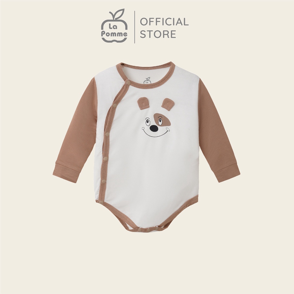 La Pomme - Body chip dài tay La Pomme sweetie - Cam Ghi nâu NB 0M 3M