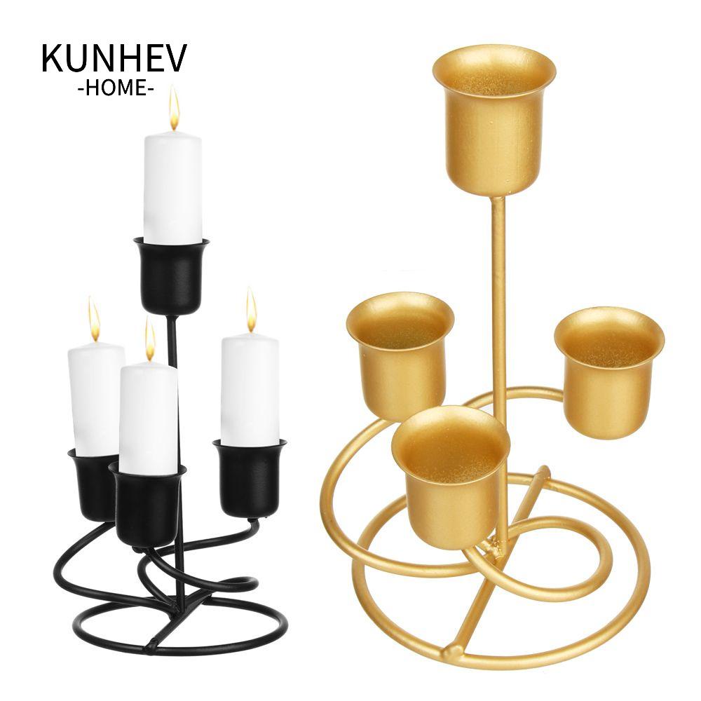 KUNHEV Chân Nến Bằng Kim Loại Màu Vàng Đen Sang Trọng