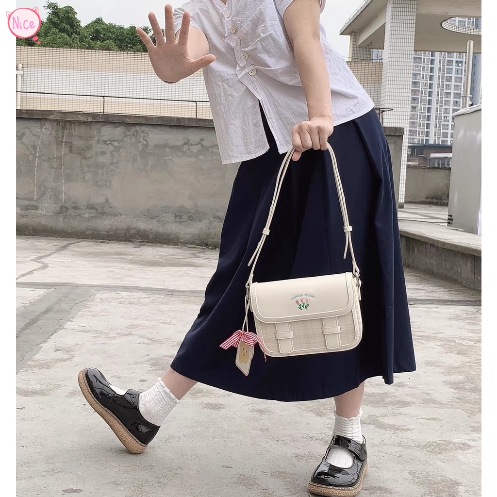 Túi Da PU Đeo Chéo Hình Hoa tulip Màu Trắng Sữa Phong Cách Mới Mùa Hè