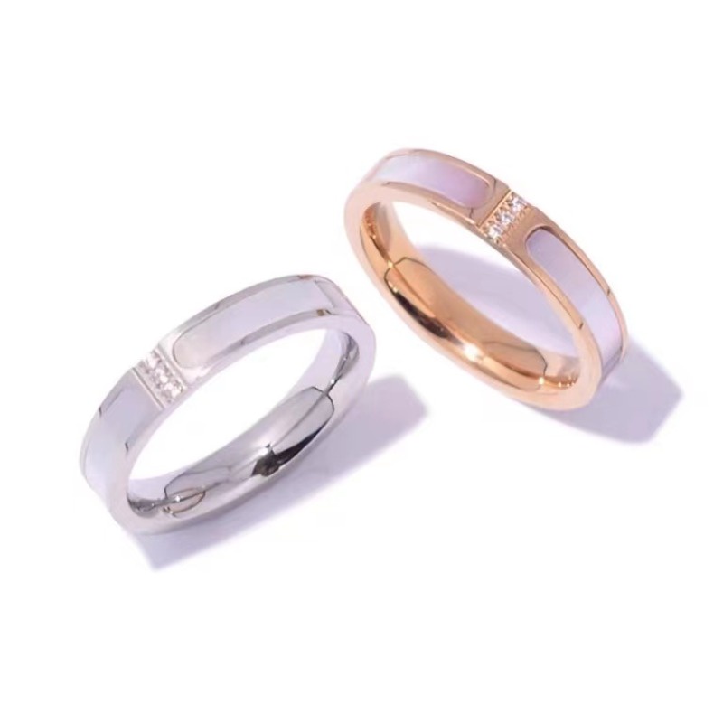Nhẫn Thép Titan Mạ Vàng Hồng 18K Đính Đá Sang Trọng Cho Nữ