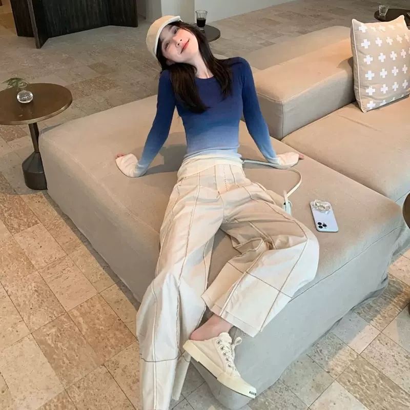 Plus Áo Thun Dài Tay Màu gradient Xanh Thời Trang Mùa Xuân Cho Nữ