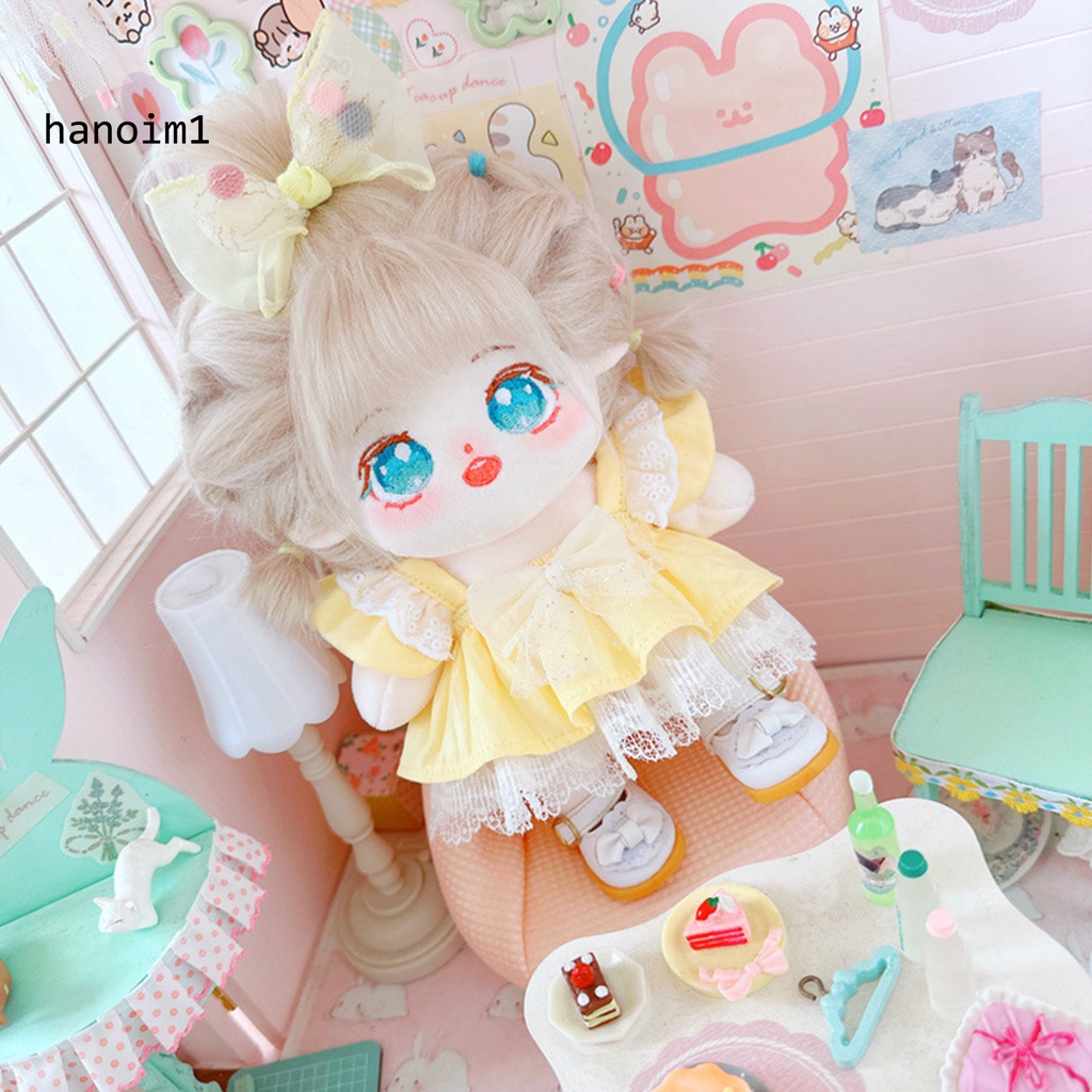 Ys2 1 bộ 20cm quần áo búp bê dễ thương nơ ren hem màu rắn phong cách ngọt ngào hai-piece set dressing-up bông có thể đeo được búp bê nhồi bông công chúa váy cài tóc giả vờ trò chơi