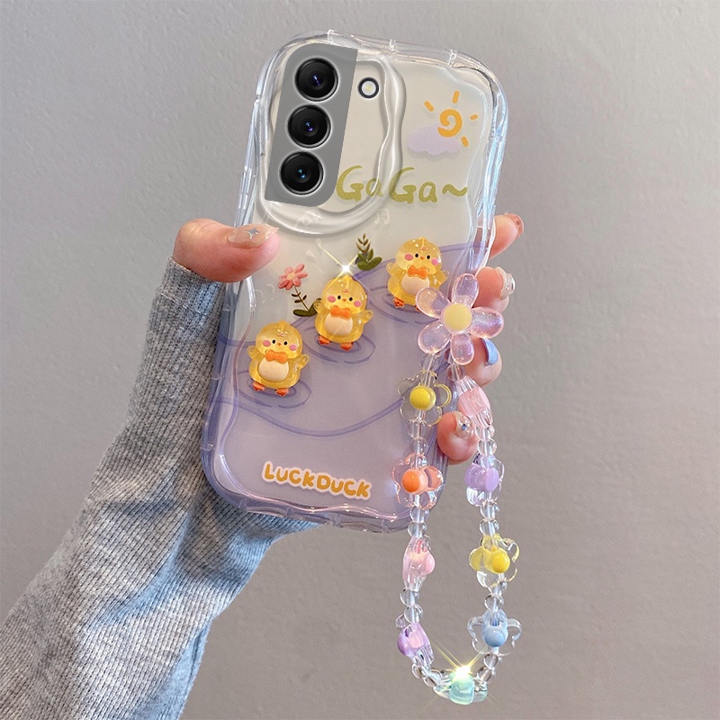 Đối với samsung a02 m02 a022 m022 a02s a025 m02s f02s a03 a10 a10s m10s búp bê dễ thương vỏ điện thoại hình hoạt hình gợn sóng lớn có vòng đeo tay cho bé gái