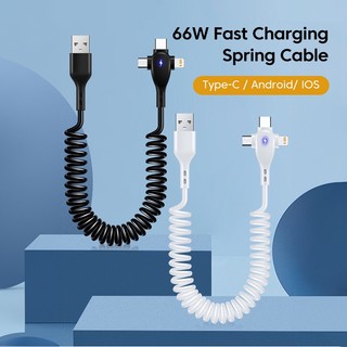 Cáp lò xo 66w 3in1 micro usb type-c sạc nhanh cho điện thoại di động dây cáp dữ liệu usb có thể thu vào