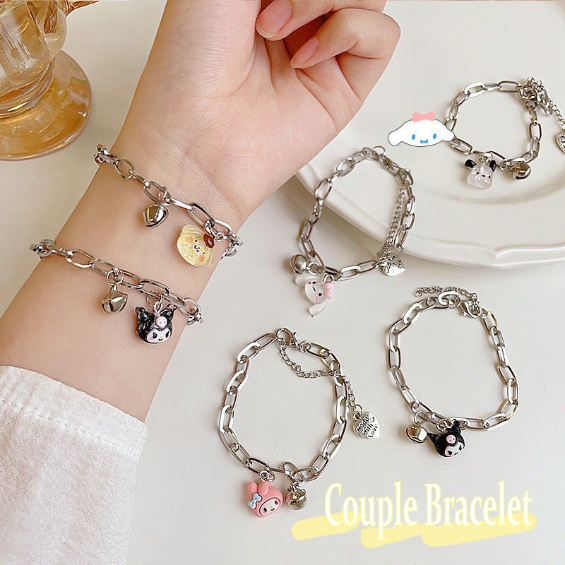 Phim hoạt hình sanrio bell couple bracelet chuỗi dày mặt dây chuyền vòng tay cho cặp đôi bạn thân quà tặng sinh viên