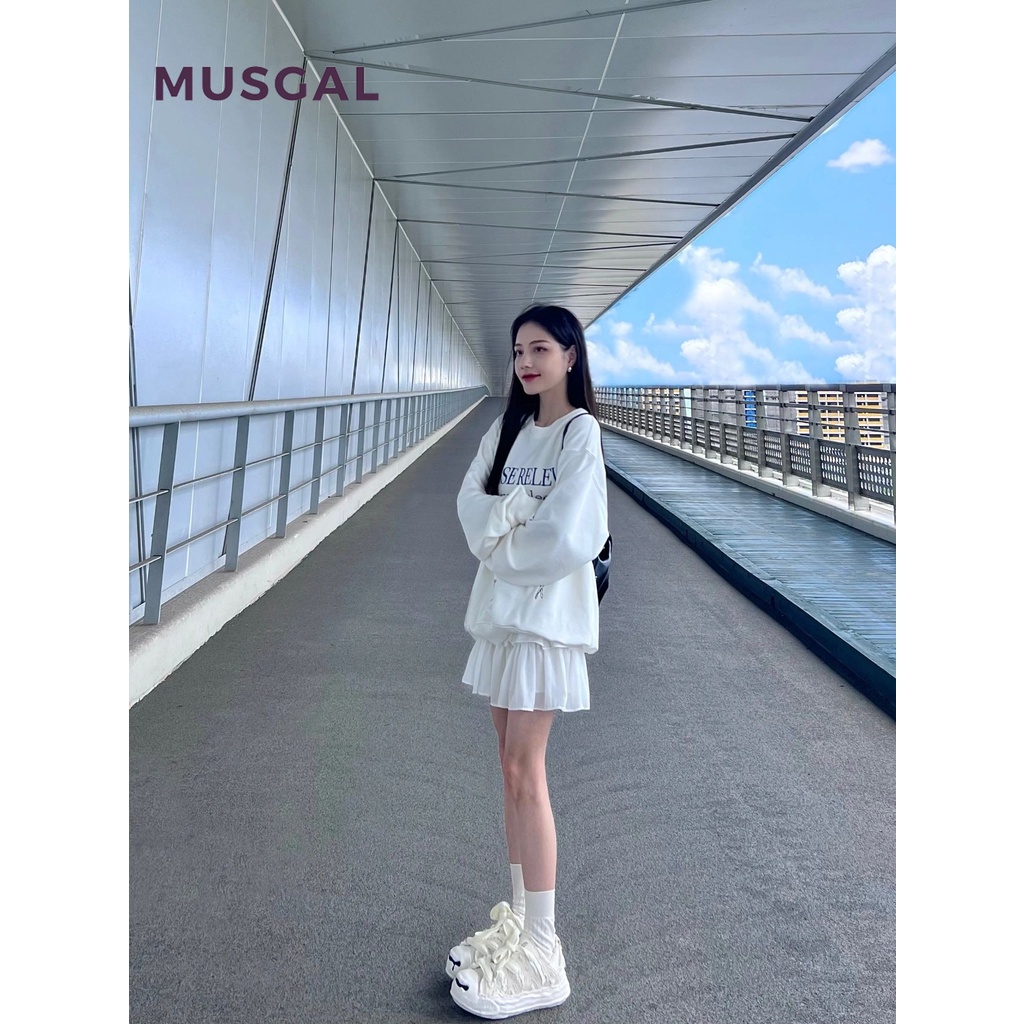 Musgal women 2023 thời trang mới giản dị áo dài tay gợi cảm in trên cùng