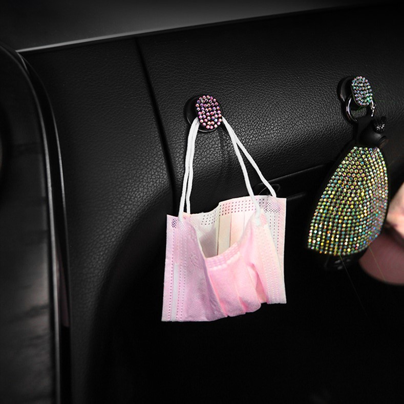 Móc treo đồ ô tô đính đá, móc treo mini phụ kiện ô tô, móc treo trang trí xe hơi, treo khẩu trang, dây sạc, tai nghe