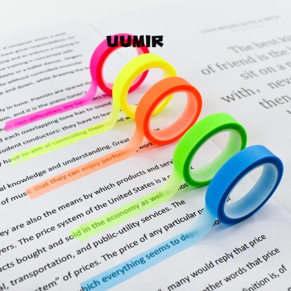 UUMIR 5 cuộn nhãn dán highlight UUMIR huỳnh quang trong suốt dùng làm quà tặng cho văn phòng