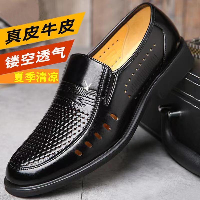 Giày Sandal Da Bò Thật Đục Lỗ Thời Trang Mùa Hè Cho Nam Trung Niên