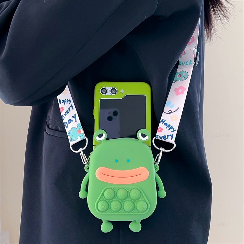 Samsung galaxy z flip 3 flip4 case cubic sausage mouth frog coin purse satchel z flip 5 case gấp ngăn ngừa rơi