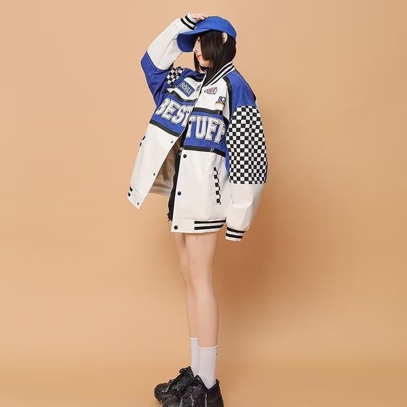 Áo Khoác Bóng Chày Dáng Rộng Màu Sắc Tương Phản Phong Cách hip hop Thời Trang Mùa Thu Cho Nam Và Nữ
