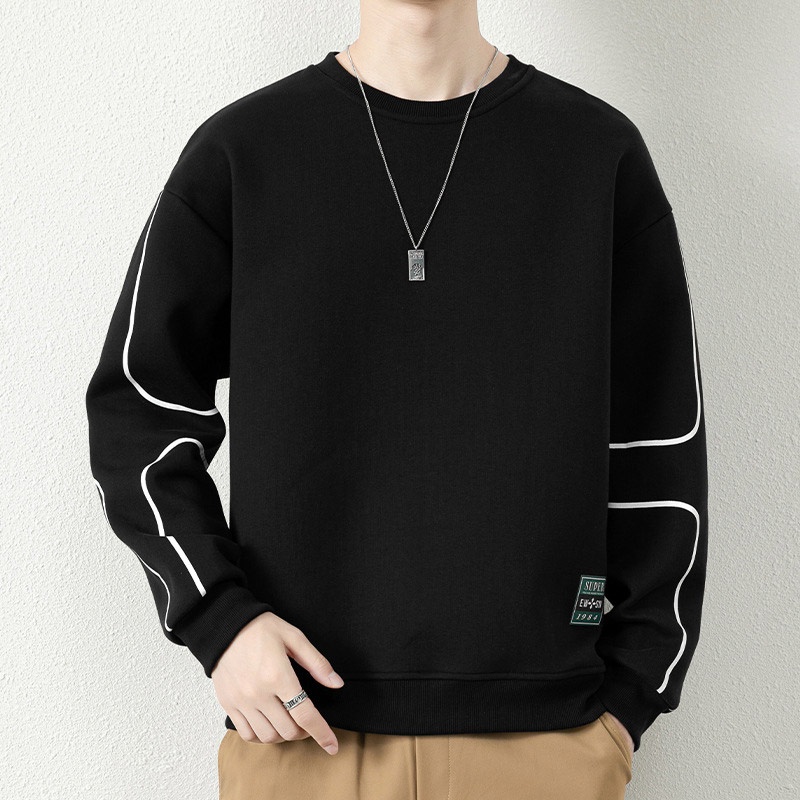 Áo sweater nam HANLU tay dài form rộng đường nét đơn giản phong cách Hong Kong