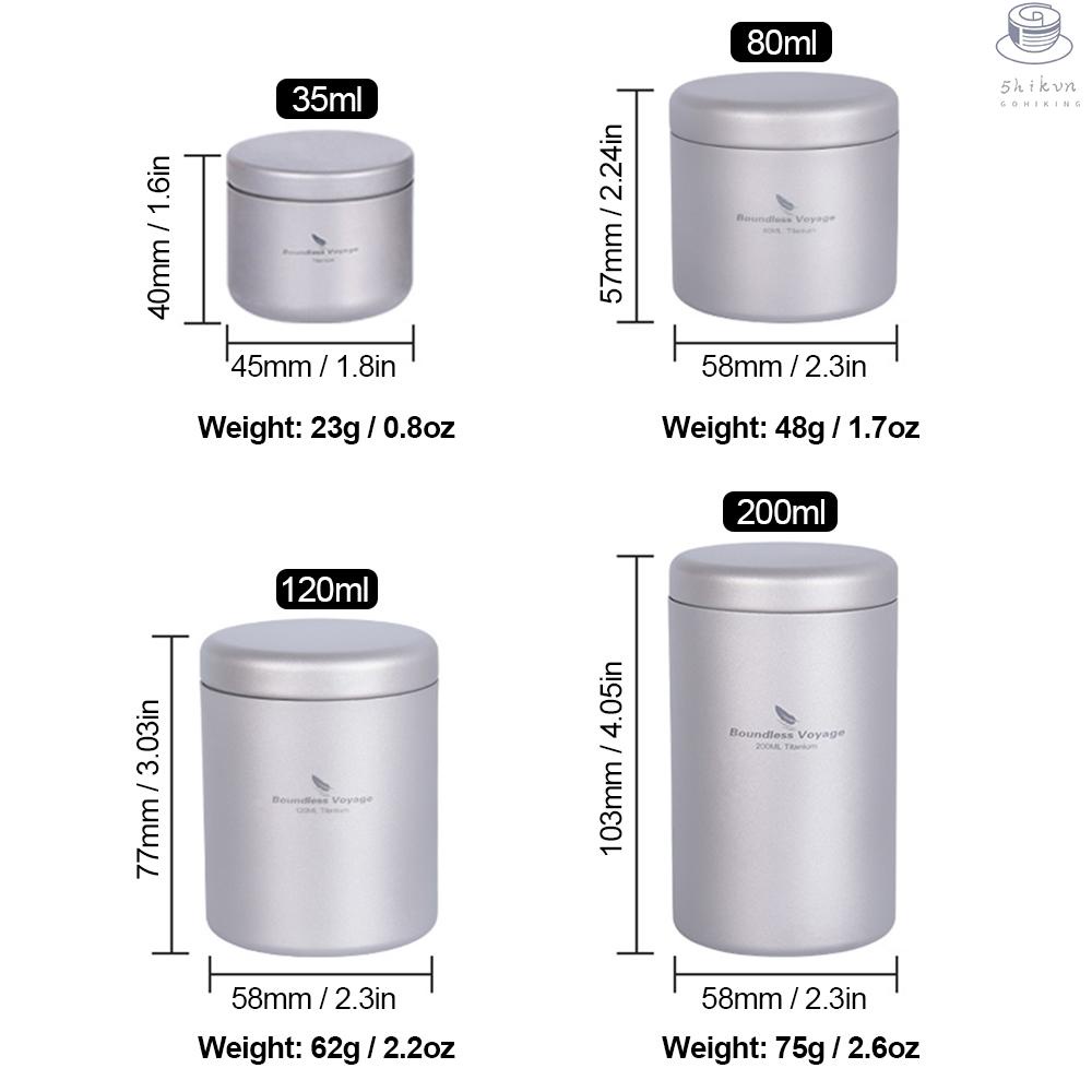 Tomshoo tea tin jar 35ml / 80ml / 120ml / 200ml hộp đựng trà titan nhẹ cho gia vị cà phê thảo mộc