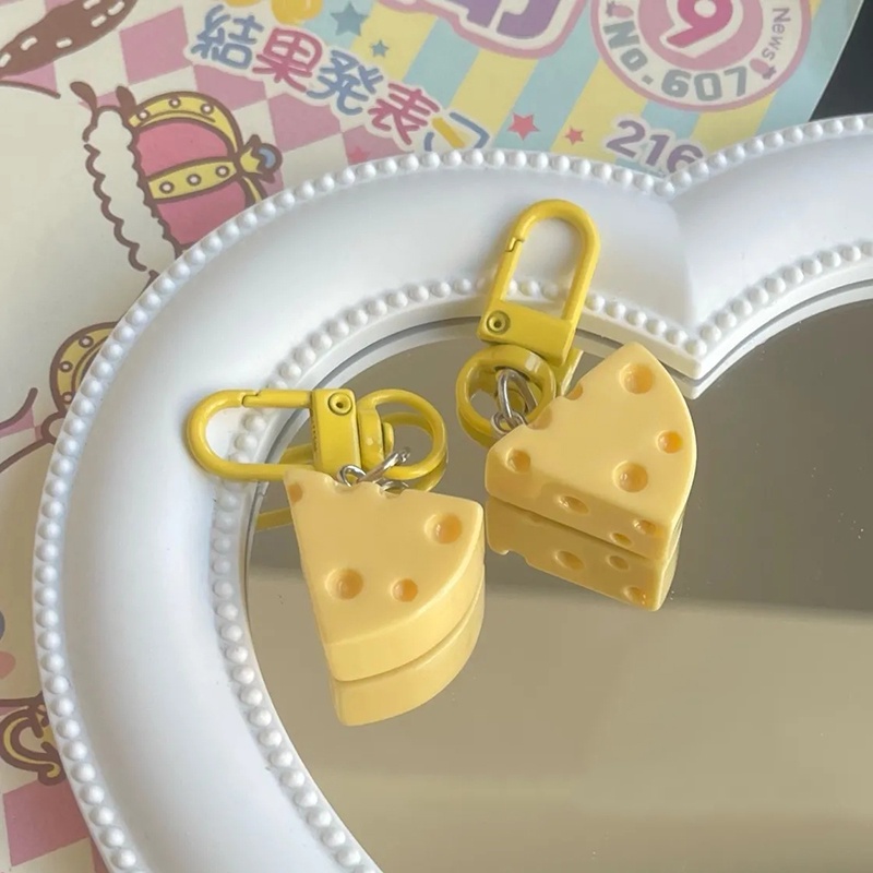 Dễ thương cheese keychain cream cheese block keyring creative headphone case mặt dây chuyền