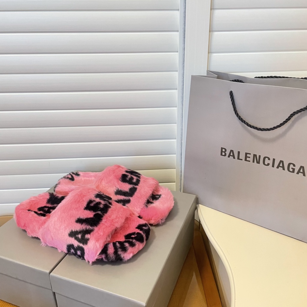 Balenciaga Dép Lông Thỏ Mềm Mại Thoải Mái Ấm Áp