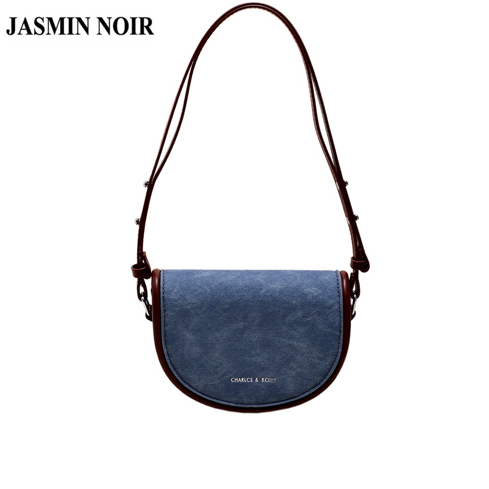 Túi đeo chéo JASMIN NOIR hình yên ngựa cỡ nhỏ bằng da PU denim thời trang Hàn Quốc cho nữ