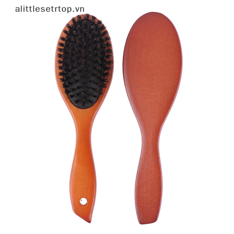 Alittlesetrtop boar bristle hair brush women combs for hair wood hairbrush detangle duỗi tóc bàn chải tóc lược cắt tóc phụ kiện cắt tóc.
