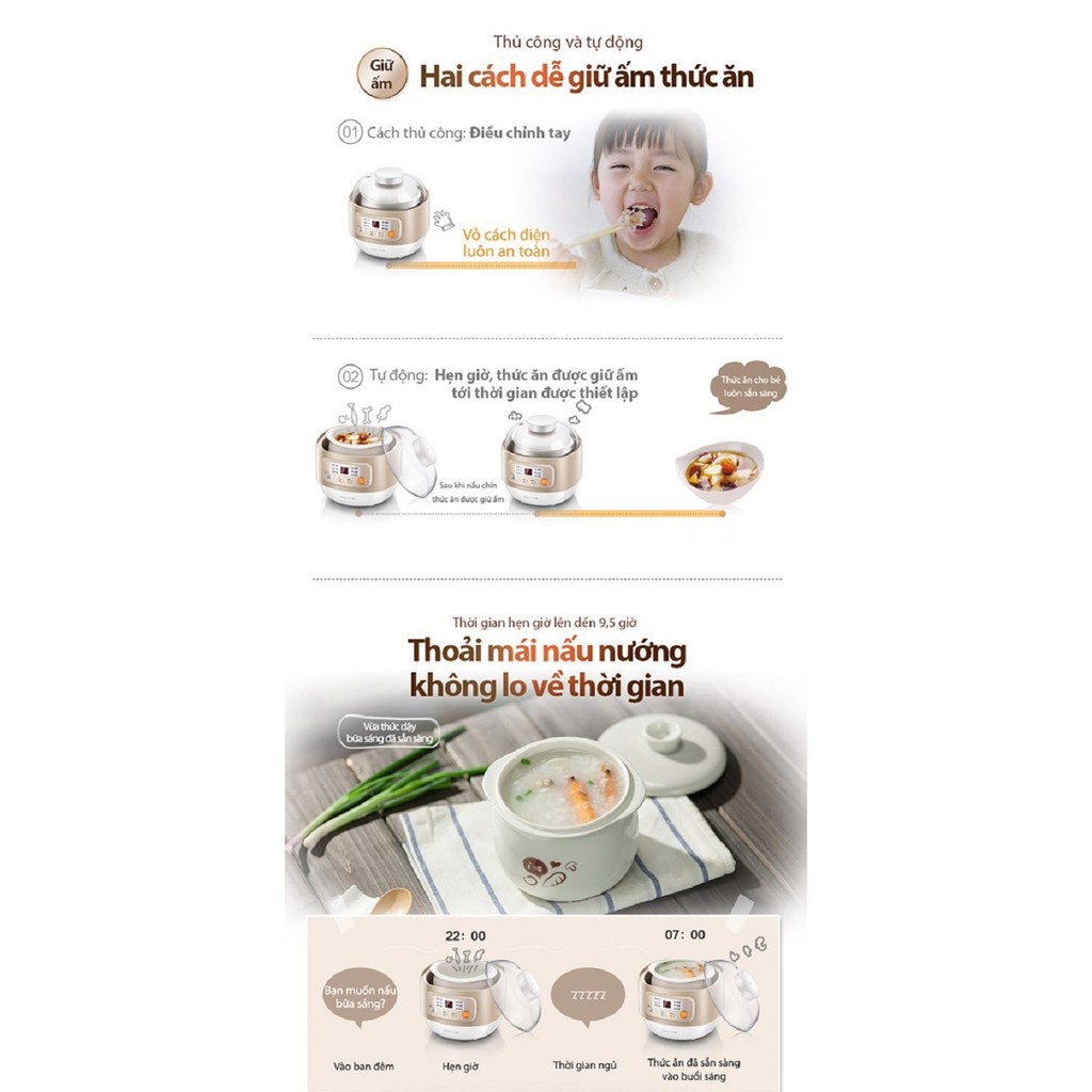 Nồi nấu cháo chậm Bear DDZ-A08G2. Sản phẩm chính hãng