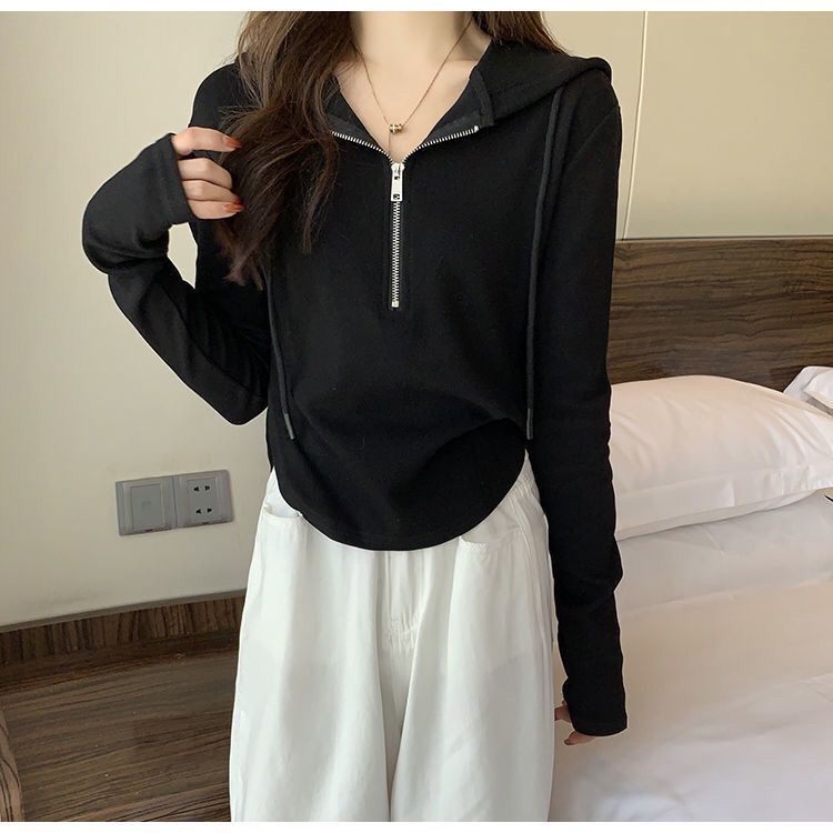 Áo Hoodie Tay Dài Màu Trơn Có Khóa Kéo Thời Trang Thu Đông Dành Cho Nữ