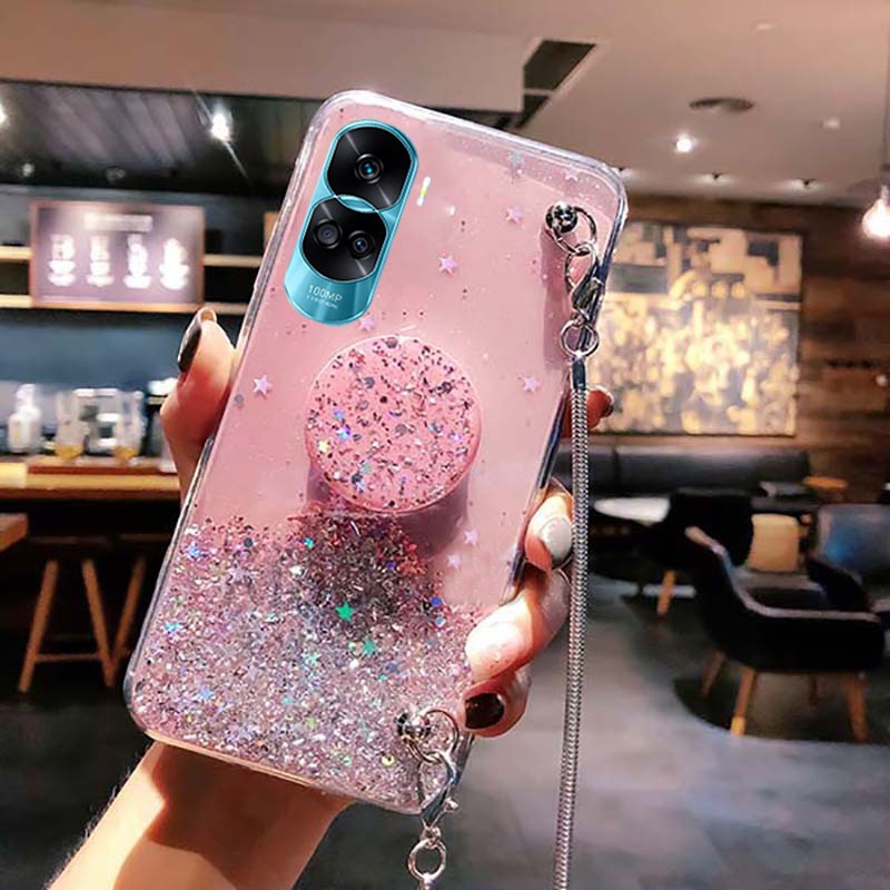 Ốp lưng điện thoại cho honor 90 lite 5g x50i luxury starry sky soft cover với dây đeo cổ dài và giá đỡ