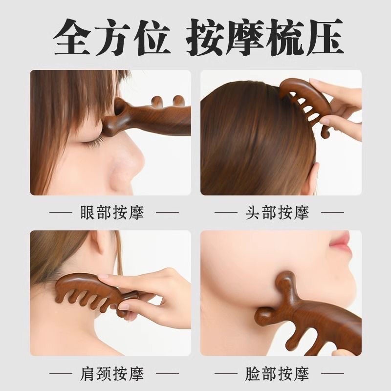 Lược Chải Tóc meridian Mát Xa Đầu Răng Lớn Răng Lớn Bằng Gỗ Mun Dành Cho Gia Đình