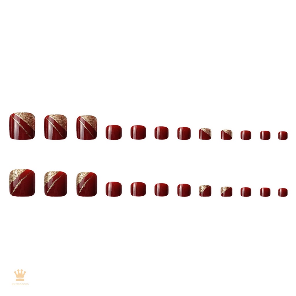 Glossy vermilion ngắn tròn móng chân giả bền sử dụng thoải mái mang móng tay