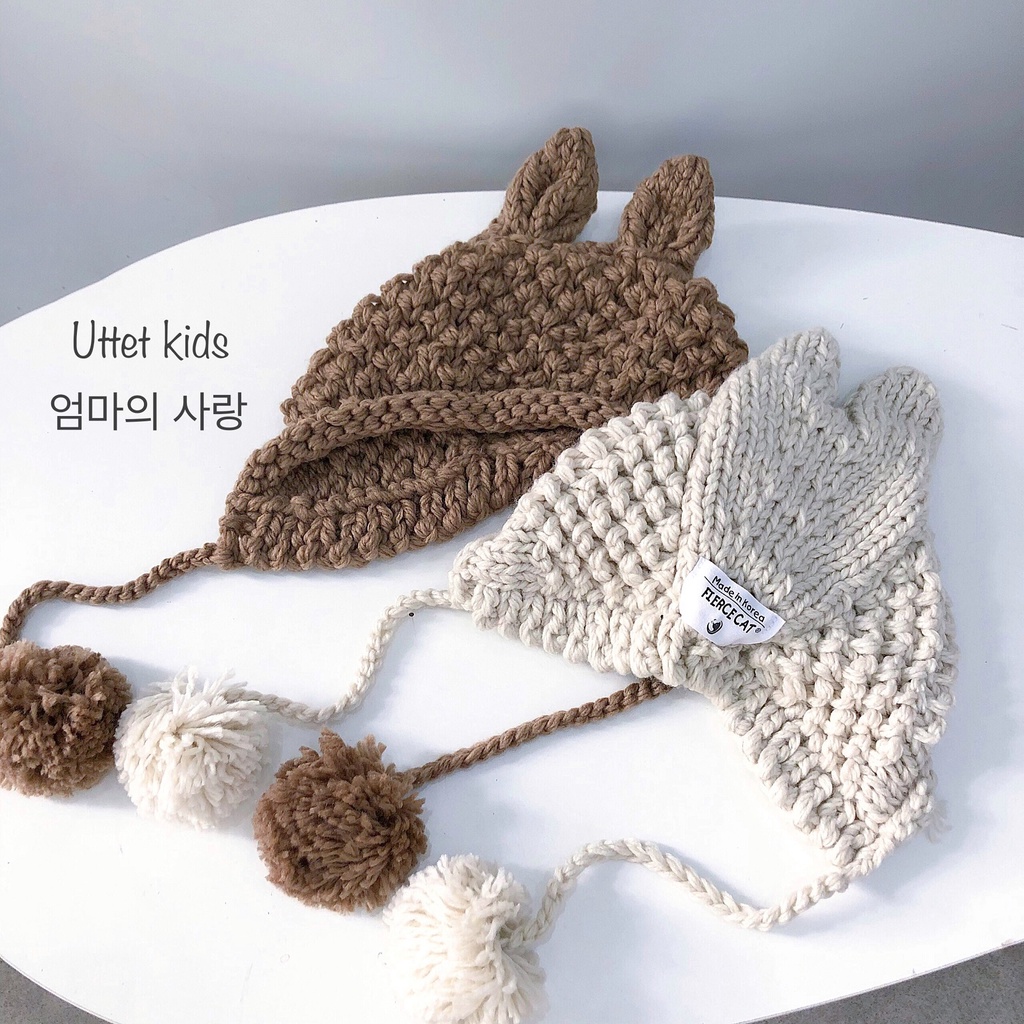 MŨ LEN TAI THỎ PHONG CÁCH HÀN QUỐC VÀNH 52CM CHO BÉ GÁI VÀ BÉ TRAI