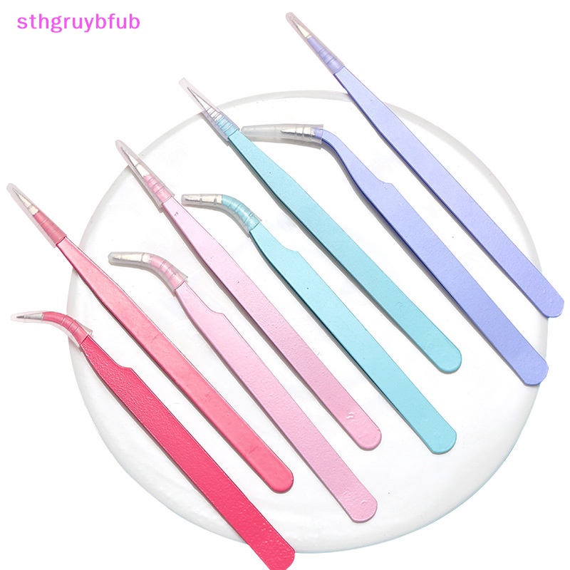 Sthb 1 bộ nhíp thẳng cong màu fr nail art sticker rhinestones picking tool trang điểm eyelash diy tweezer tool vn