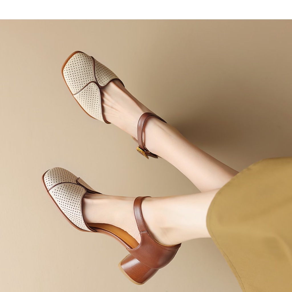 Sandal Cao Gót Hở Ngón Cài Khóa Màu Sắc Thời Trang Mùa Hè 2023 Phong Cách retro Cho Nữ