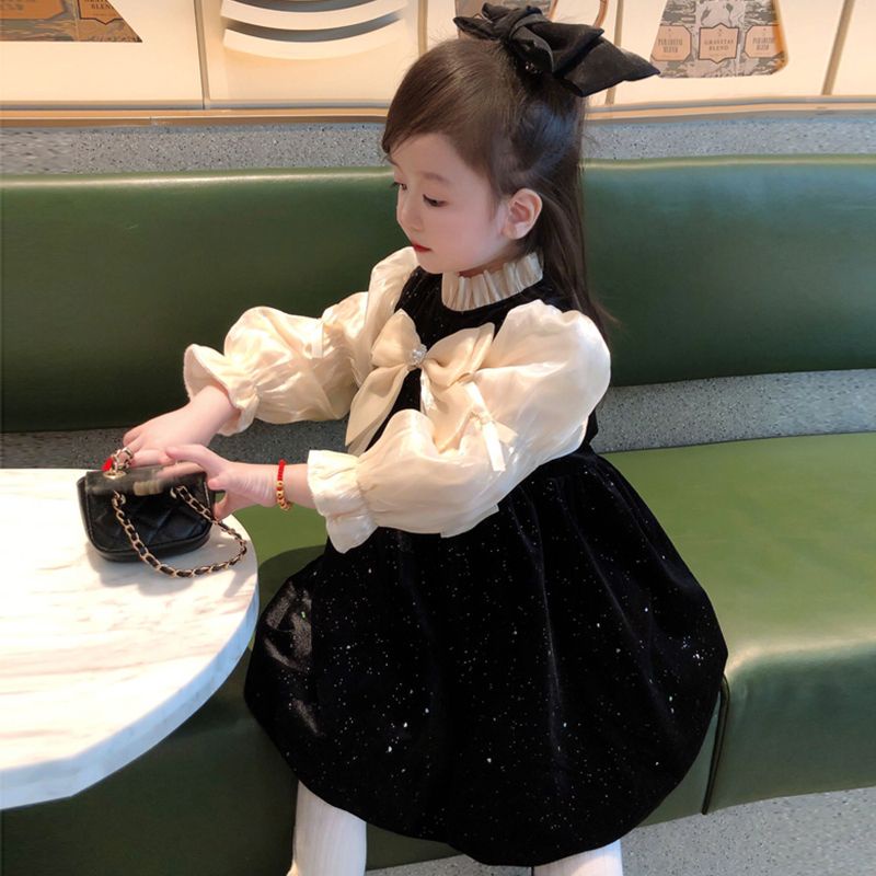 Váy cho bé gái váy dài tay màu đen cho bé gái váy công chúa