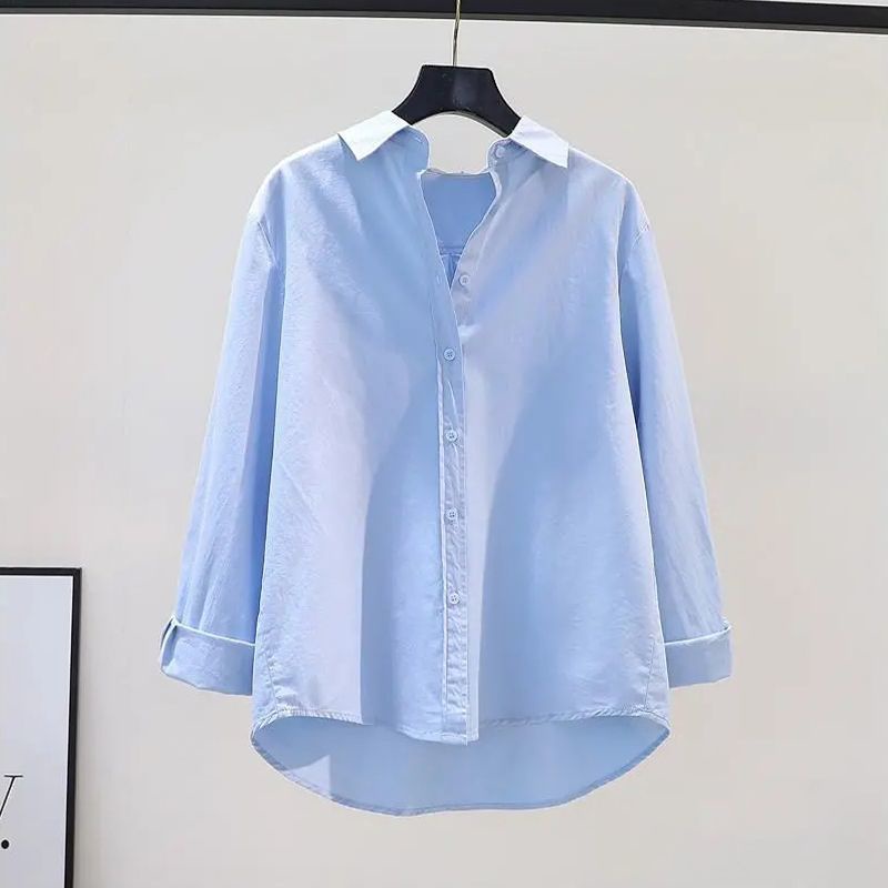 Phiên bản hàn quốc áo sơ mi dài tay thời trang ve áo sơ mi giản dị đơn giản all-match top